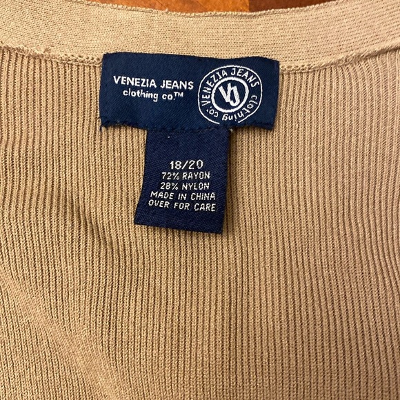 Venezia Jeans Clothing Co Size 18/20 Cardigan Camel Ribbed V Neck - Picture 3 of 7